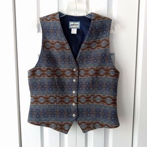 Vintage Size 8 Pendleton Originals Wool Vest Southwestern Blue Tan Womens